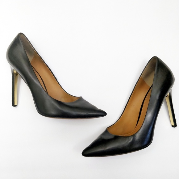 Tory Burch Shoes - Tory Burch Elana Black Leather Logo Pumps  8.5